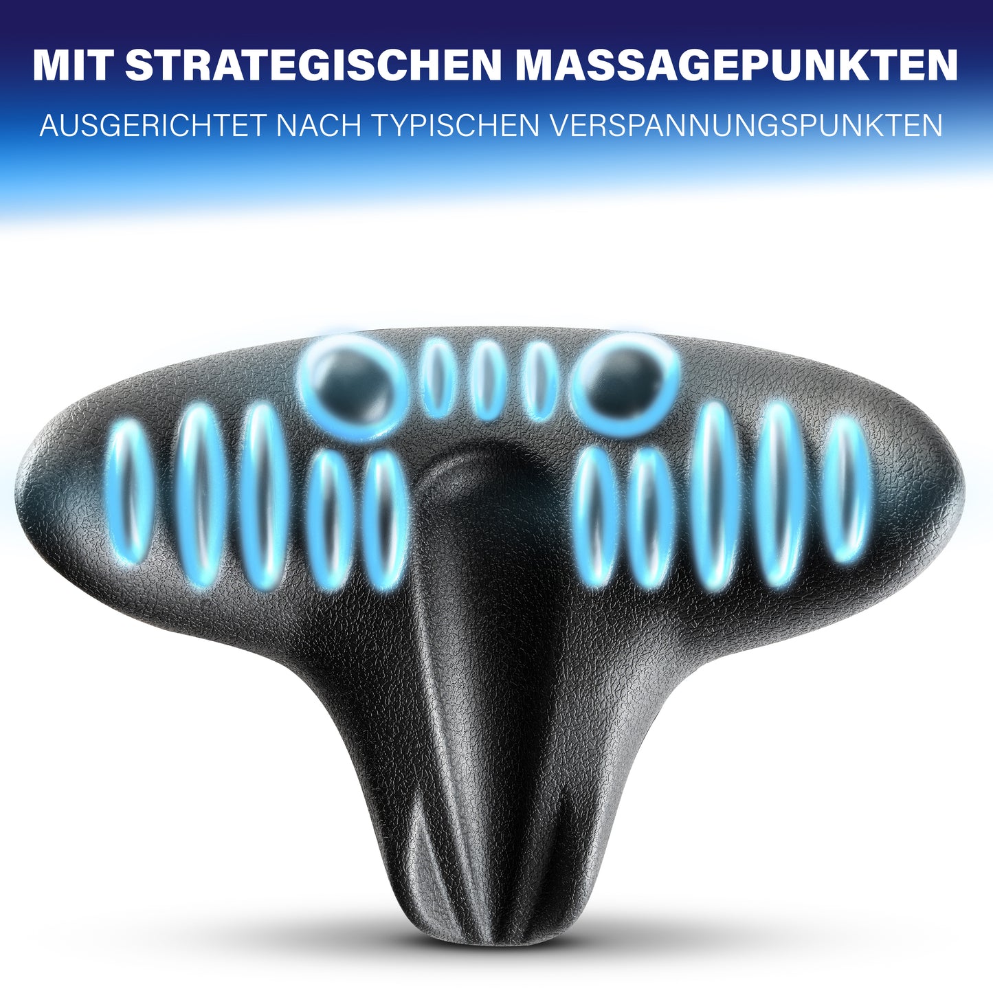 Schwarzer Nackenstrecker mit strategisch angeordneten blauen Massagepunkten aus weichem Material. - Healthfix - Nackenstrecker