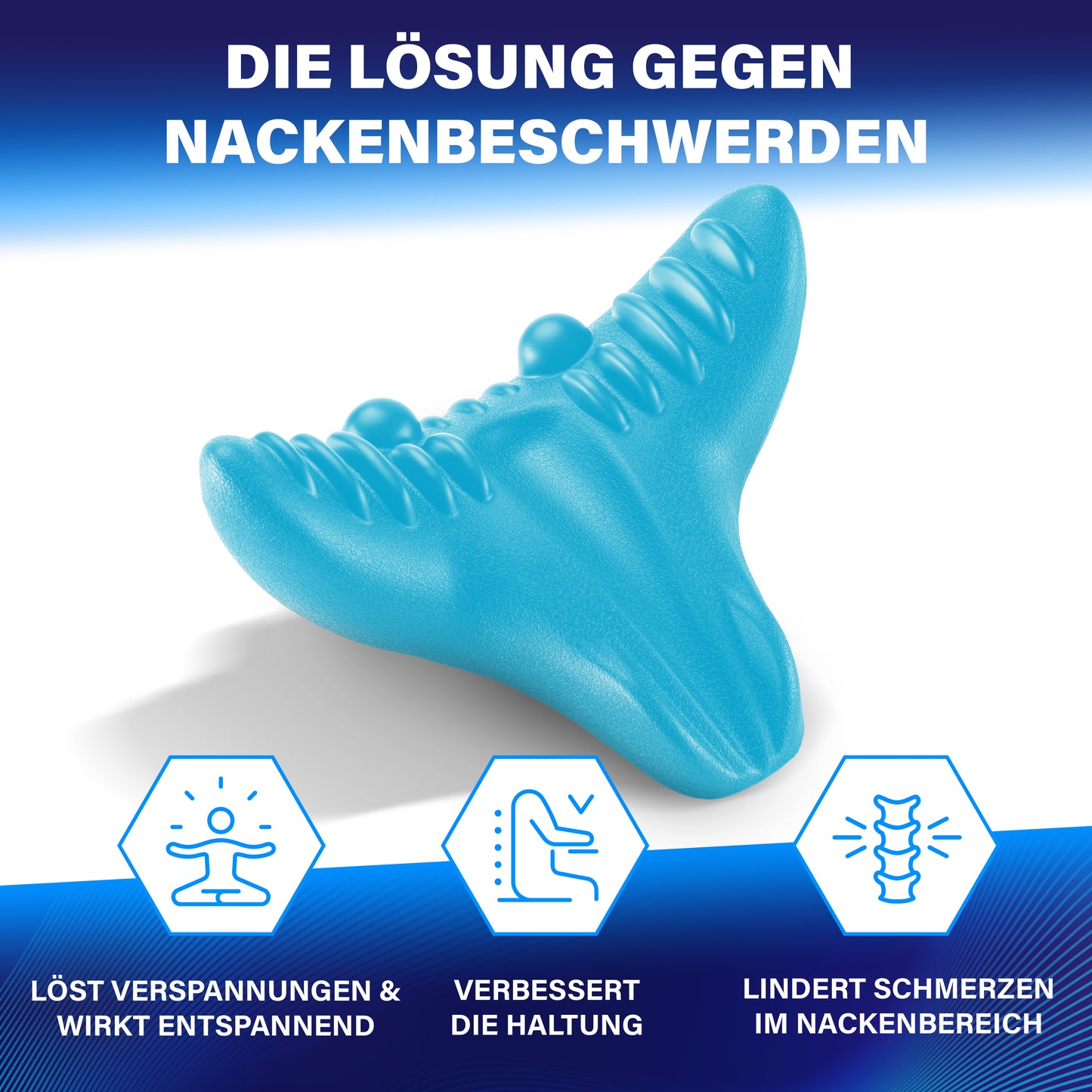 Blauer Nackenstrecker mit ergonomischen Massagenoppen aus flexiblem Material. - Healthfix - Nackenstrecker
